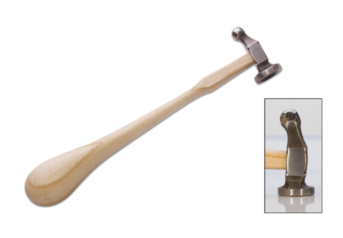 1" German style chasing hammer with hardwood handle and slanted pein head for metalwork and jewelry making