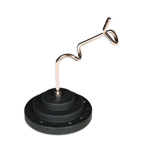Compact torch holder with sturdy cast base and heavy-duty adjustable rod for precise angle control and safe torch storage