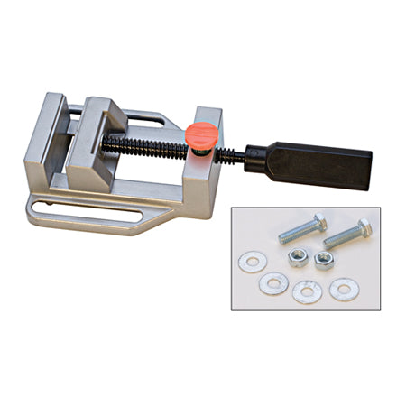 Aluminum drill press vise with quick-release jaws and hardware for attachment to DRIL-0001 table press
