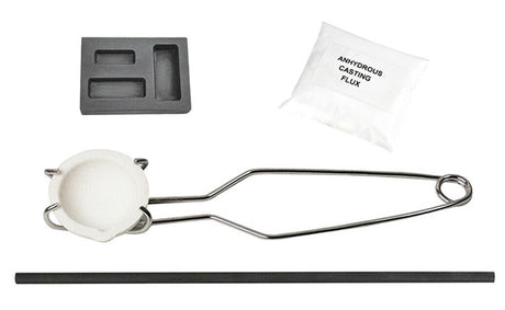 Torch Melting Kit with 100 Gram Ceramic Crucible, Borax, Mold, Tongs, & Stir Rod