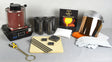 2 Kg Deluxe Gold and Silver Melting Electric Furnace Kit with crucibles, graphite molds, safety gloves, face shield, stir rods, and instruction manual for home metal casting and jewelry making