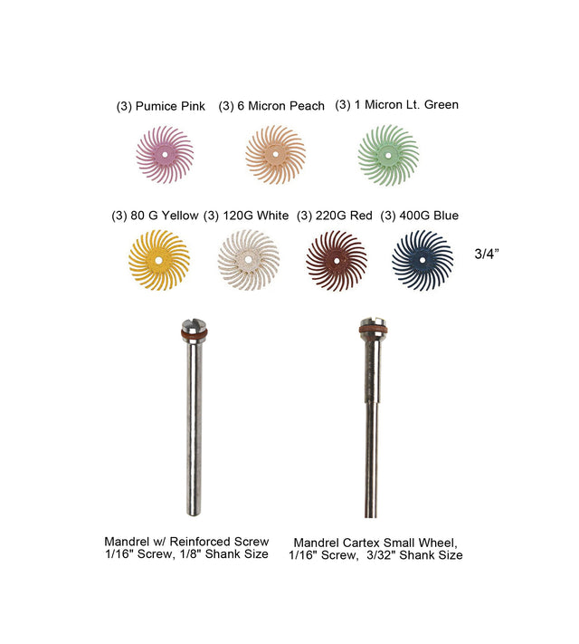 3/4" 3M Radial Disc Polishing Set with 3/32" and 1/8" Shank Mandrels