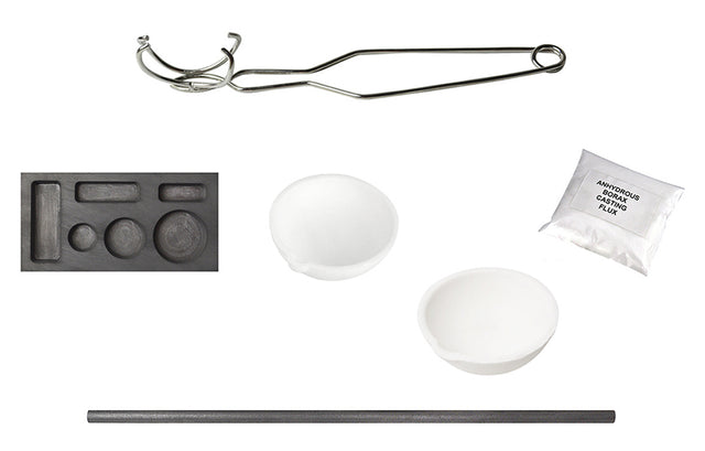 6-Cavity 1/4, 1/2, 1 Oz Melting Kit with Borax Stir Rod Graphite Combo Mold Ceramic Crucibles & Tongs