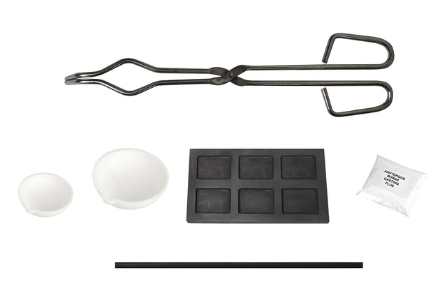 Melting Kit with Tongs, 1 T. Oz Gold Rectangular Multi-Cavity Mold, Borax Stir Rod, & Ceramic Crucibles