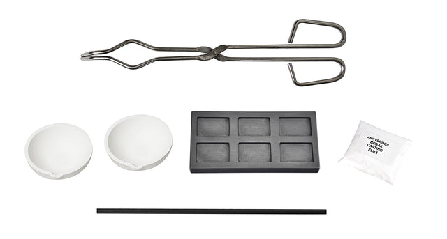 Melting Kit with Tongs Borax Graphite Stir Rod Multi-Cavity Graphite Ingot Mold & Ceramic Crucibles