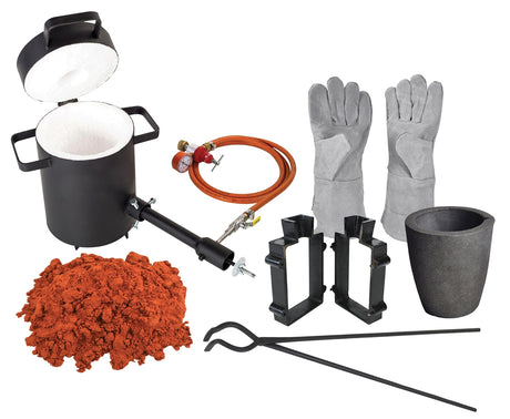 5 Kg Propane Furnace Sand Casting Set with 5 Lbs of Petrobond, Mold Frame, Safety Gloves, Crucible, & Tongs