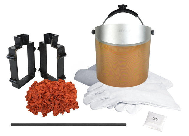 Sand Casting & Safety Gear Set with 5 Lbs of Petrobond, Mold Frame, Graphite Stir Rod, Flux, & Parting Powder