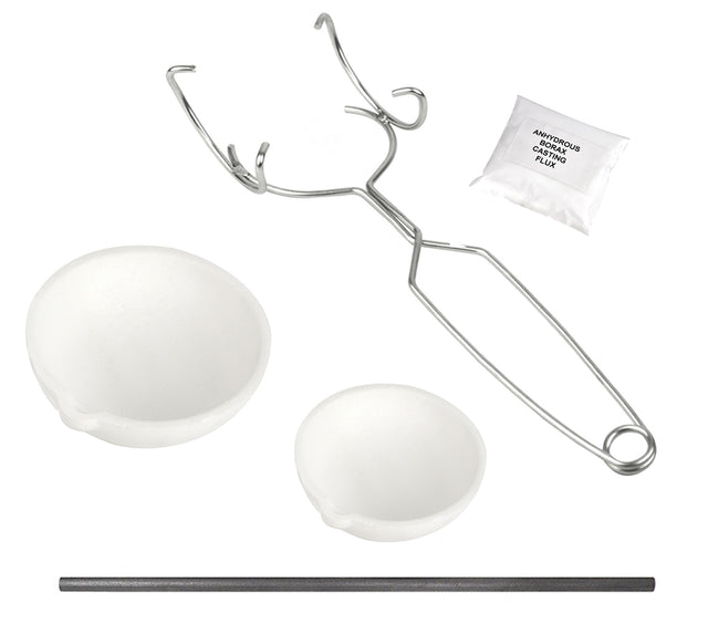 250 & 500 Gram Ceramic Crucibles Kit with Borax & Stir Rod