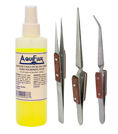 Precision Soldering Kit with Aquiflux Self-Pickling Flux and Fiber Cross-Locking Tweezers Set