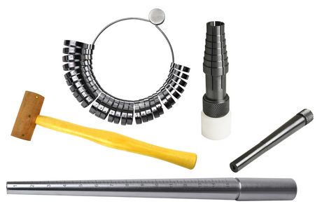 Complete Ring Sizing and Shaping Kit: Ring Sizer Gauge, Ungrooved Steel Mandrel, Ring Stretcher Tool, and Rawhide Hammer