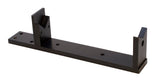 13-5/8" x 2" adjustable black metal mandrel stand with pre-drilled holes for bench mounting and wrench included