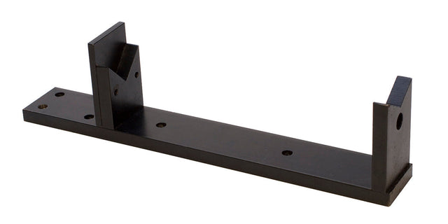 13-5/8" x 2" adjustable black metal mandrel stand with pre-drilled holes for bench mounting and wrench included