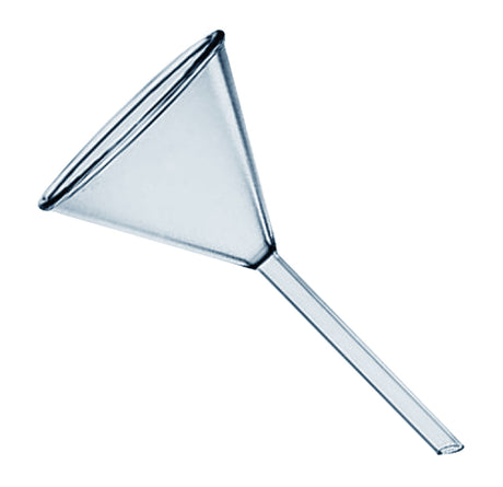 6-1/2 inch glass beaker filling funnel with 3 inch diameter and 3-1/2 inch stem for precise, spill-resistant liquid transfer in labs