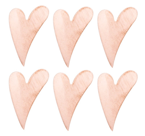 6/Pk of 18 Gauge Copper Funky Whimsical Hearts - 1-1/2" x 1" Charm Blanks