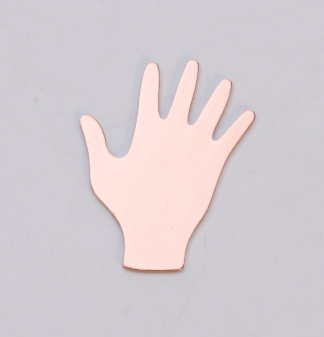 Copper 24ga hand-cut 3/4 x 7/8 inch copper piece shaped like a hand for jewelry and craft projects