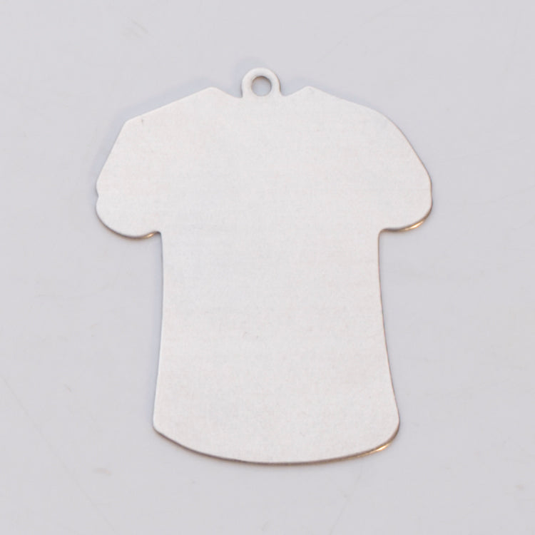 Nickel Silver 24ga large T-shirt shaped jewelry pendant with ring, 32.5mm x 27mm, bright silver finish