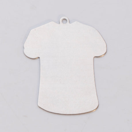 Nickel Silver 24ga large T-shirt shaped jewelry pendant with ring, 32.5mm x 27mm, bright silver finish