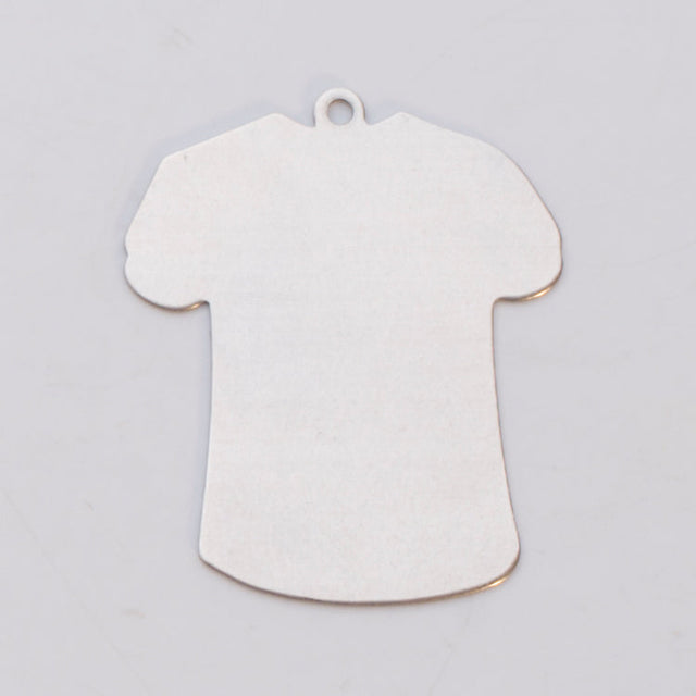Nickel Silver 24ga large T-shirt shaped jewelry pendant with ring, 32.5mm x 27mm, bright silver finish