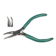 4-3/4" bent chain nose pliers with spring and green PVC handles for jewelry making and wire wrapping