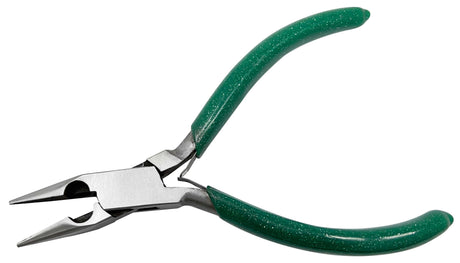 5-inch flat chain nose rosary cutting pliers with green PVC coated handles and stainless steel jaws
