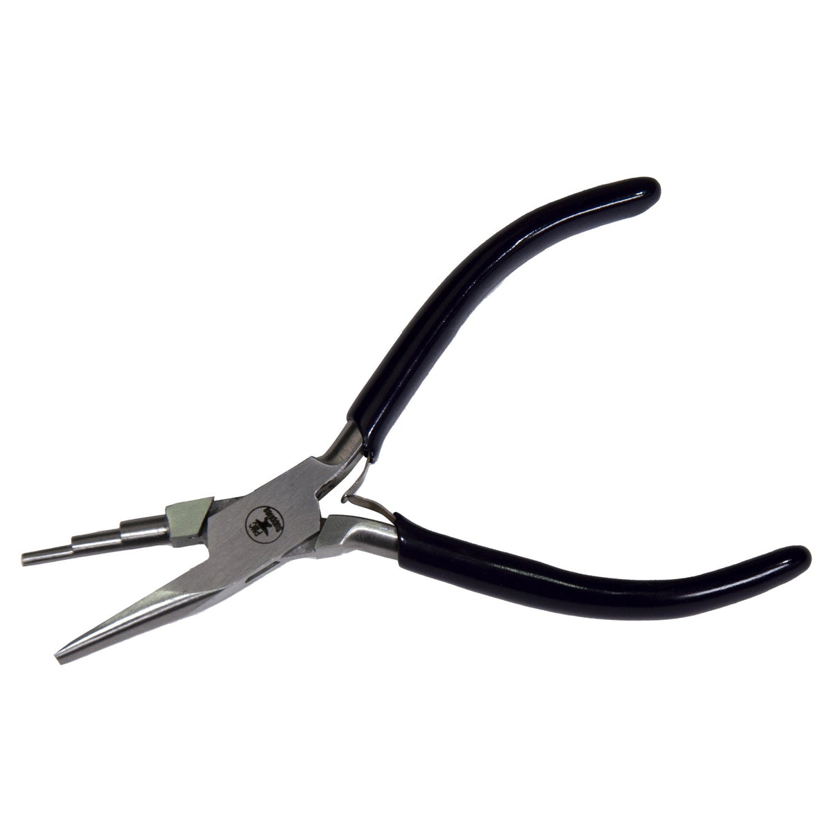 Stepped and flat nose wire wrapping pliers with ergonomic black PVC grips for jewelry making and wire bending tasks