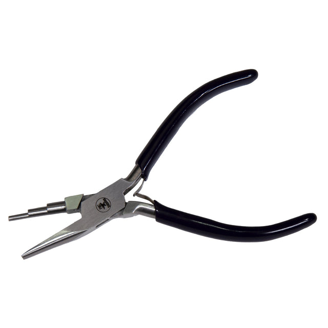 Stepped and flat nose wire wrapping pliers with ergonomic black PVC grips for jewelry making and wire bending tasks