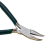 4-1/2 inch bent chain nose pliers with curved tips and black handles for precise gripping and cutting tasks