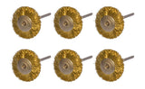 Set of 6 Mounted Brass Wire Wheel Brushes with 3/32" Mandrel