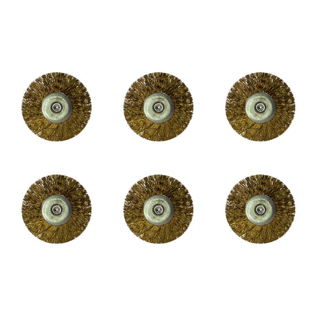 Set of 6 - 3/4" Mounted Brass Wire Wheel Brushes with 3/32" Mandrel