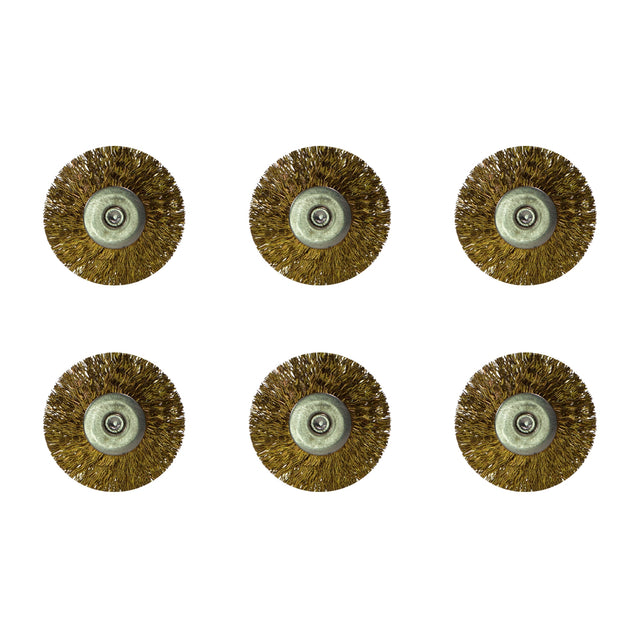 Set of 6 - 3/4" Mounted Brass Wire Wheel Brushes with 3/32" Mandrel