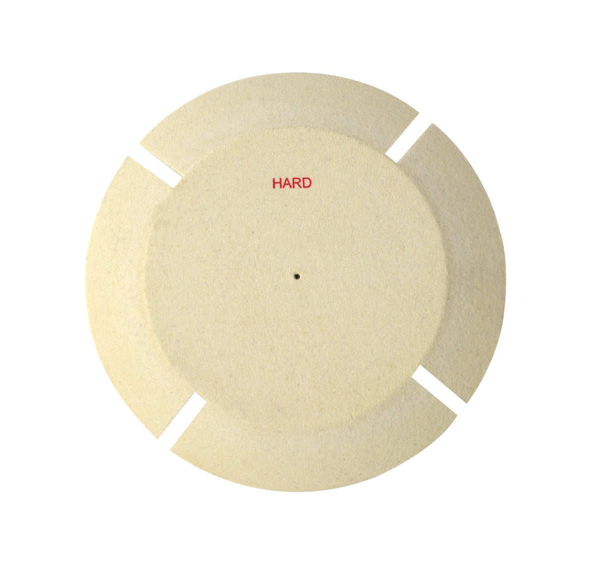 Split Lap Buff Rock Hard 6" treated felt buff pad with four slits and center hole for metal polishing