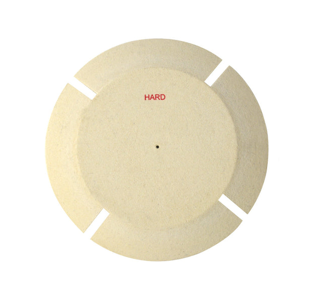 Split Lap Buff Rock Hard 6" treated felt buff pad with four slits and center hole for metal polishing