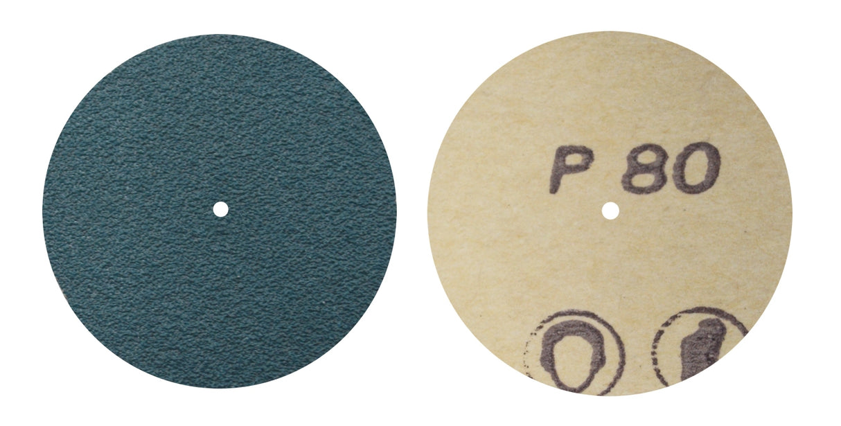 100/Pk 1-1/2" Diameter #80 Sanding Zirconia Blue Discs with Pin-Hole Center