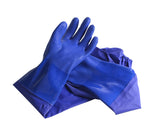 26-inch blue oil resistant PVC panning gloves with textured grip and forearm protection