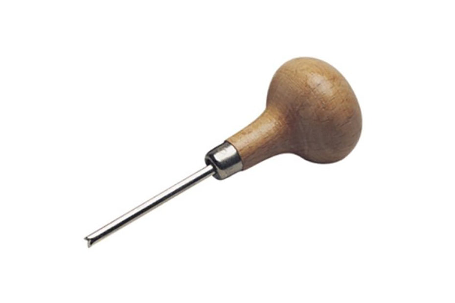 4-1/4" Bezel Pusher with hardwood handle and polished groove tip for precise jewelry stone setting and bezel alignment