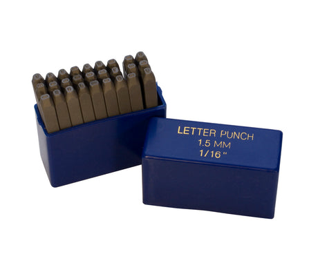 27 Piece Punch Letter Stamp Set 1/16 inch tempered steel with blue storage box for crafts