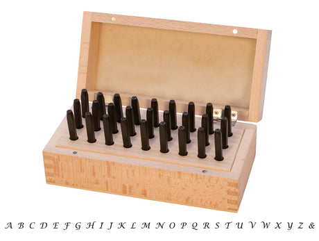 27 Piece Capitalized Fancy Lucida Stamp Set w/ Wooden Box