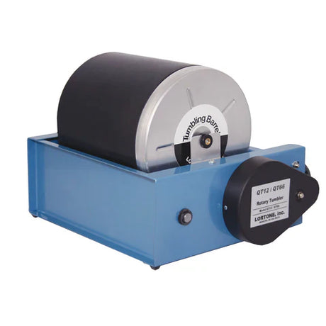 Lortone QT12 Rotary Rock Tumbler with 12 lb capacity and heavy-duty V-belt drive for polishing stones and brass casings