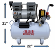 Compact ARBE SAC-010 space saving 6 gallon oil-less air compressor with dual piston pump and 1 HP motor