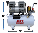 Compact ARBE SAC-010 space saving 6 gallon oil-less air compressor with dual piston pump and 1 HP motor