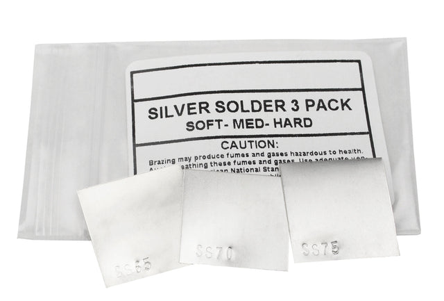 3 piece silver solder sheet set with soft, medium, and hard 1 DWT sheets for jewelry making and metalwork