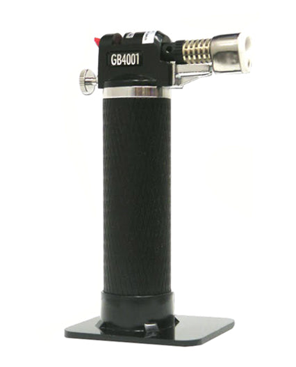 Stingray GB4001 butane refillable torch with adjustable flame and detachable stand in black anodized finish