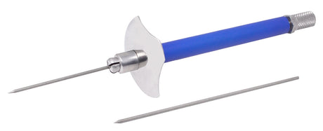 Premium soldering pick with blue grip, stainless steel heat shield, and replaceable tungsten tips for precision electronics work