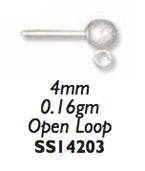 4 MM Sterling Silver Ball Earring with Ring - 10 Pack