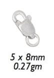 10/Pk of 8 MM Sterling Silver Oval Lobster Clasps (w/ Ring)