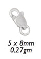 10/Pk of 8 MM Sterling Silver Oval Lobster Clasps (w/ Ring)