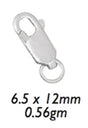 6/Pk 6.5 x 12 MM Sterling Silver Oval Lobster Clasps .56 GM (w/ Ring) by PMC Supplies
