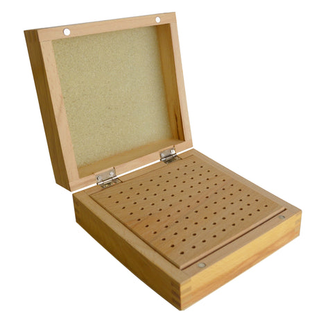 5-3/4" x 5-3/4" x 3" Wooden 3/32" Bur Organizer Storage Box with 100 Holes