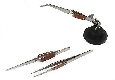 THIRD HAND WITH LOCKING FIBER TWEEZER HOLDING ADJUSTABLE SOLDERING JEWELRY TOOL