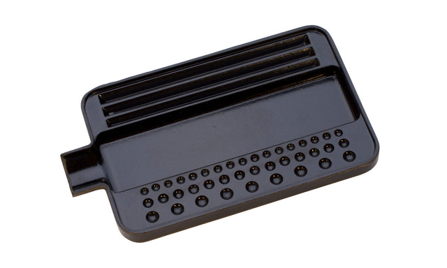 Small black sorting tray with grooves, indentations, and pour spout for gemstones and diamonds
